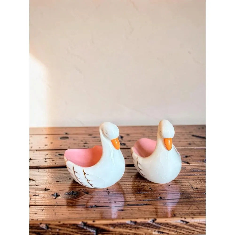 Ceramic Swan Soap Dish Set | White Pink Gold Bathroom Vanity Tray